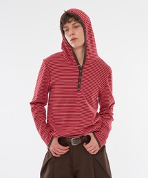 【 3color / 3size 】DRAW CODE BORDER HENRY HOODIE / ドローコードボーダーヘンリーフーディ
