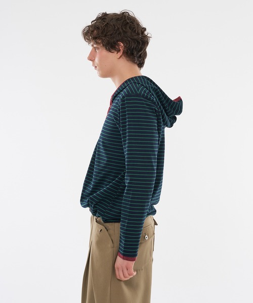 WISH FOR EVER(ウィッシュフォーエバー)の「【 3color / 3size 】DRAW CODE BORDER HENRY HOODIE / ドローコードボーダーヘンリーフーディ(パーカー・メンズ・ネイビー/ダークブルー/レッド・LARGE/MEDIUM/SMALL)」の8枚目の写真