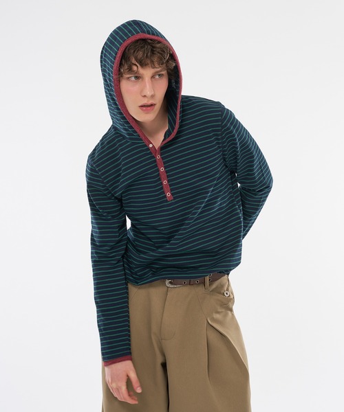WISH FOR EVER(ウィッシュフォーエバー)の「【 3color / 3size 】DRAW CODE BORDER HENRY HOODIE / ドローコードボーダーヘンリーフーディ(パーカー・メンズ・ネイビー/ダークブルー/レッド・LARGE/MEDIUM/SMALL)」の13枚目の写真