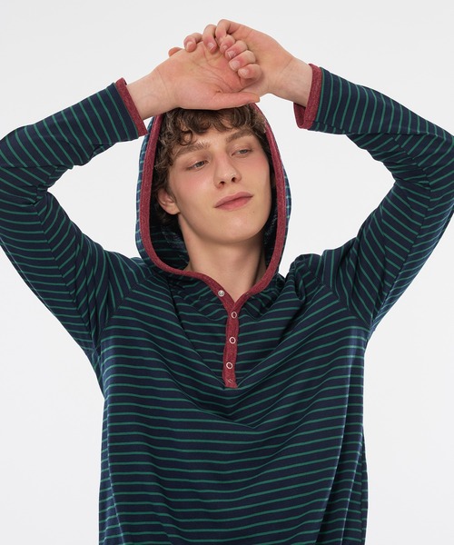 WISH FOR EVER(ウィッシュフォーエバー)の「【 3color / 3size 】DRAW CODE BORDER HENRY HOODIE / ドローコードボーダーヘンリーフーディ(パーカー・メンズ・ネイビー/ダークブルー/レッド・LARGE/MEDIUM/SMALL)」の15枚目の写真