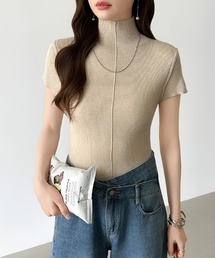 ハイネックニット 半袖 Mサイズ ベージュ セール】【WEB限定】プチハイネックベーシック半袖ニットTOPS（ニット