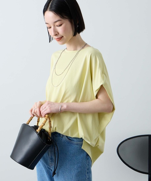 Aunely(オーネリー)の「【Aunely】ひんやり 360°きれい見え フレンチスリーブ ミニマル Tシャツ <YOSOOIシリーズ>(Tシャツ/カットソー・レディース・ネイビー/イエロー系/モカ/ブラウン/チャコールグレー/オフホワイト/ライトブルー/ブラック・L/M)」の8枚目の写真