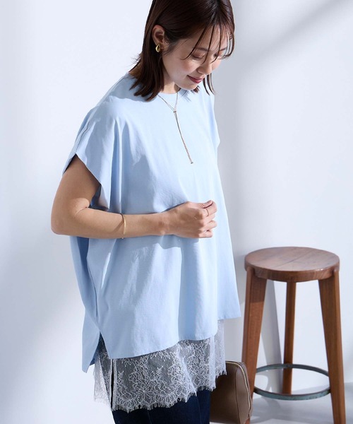 Aunely(オーネリー)の「【Aunely】ひんやり 360°きれい見え フレンチスリーブ ミニマル Tシャツ <YOSOOIシリーズ>(Tシャツ/カットソー・レディース・ネイビー/イエロー系/モカ/ブラウン/チャコールグレー/オフホワイト/ライトブルー/ブラック・L/M)」の6枚目の写真