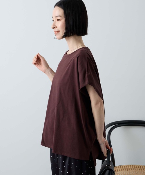 Aunely(オーネリー)の「【Aunely】ひんやり 360°きれい見え フレンチスリーブ ミニマル Tシャツ <YOSOOIシリーズ>(Tシャツ/カットソー・レディース・ネイビー/イエロー系/モカ/ブラウン/チャコールグレー/オフホワイト/ライトブルー/ブラック・L/M)」の10枚目の写真