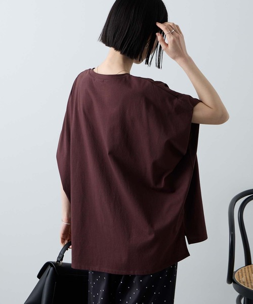 Aunely(オーネリー)の「【Aunely】ひんやり 360°きれい見え フレンチスリーブ ミニマル Tシャツ <YOSOOIシリーズ>(Tシャツ/カットソー・レディース・ネイビー/イエロー系/モカ/ブラウン/チャコールグレー/オフホワイト/ライトブルー/ブラック・L/M)」の11枚目の写真