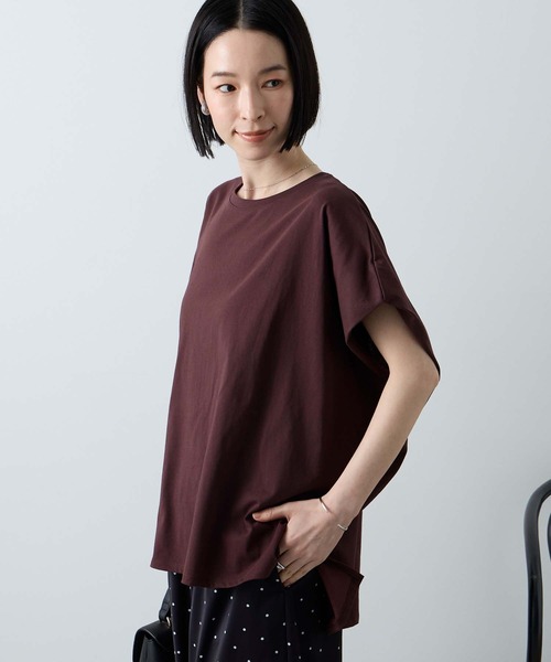 Aunely(オーネリー)の「【Aunely】ひんやり 360°きれい見え フレンチスリーブ ミニマル Tシャツ <YOSOOIシリーズ>(Tシャツ/カットソー・レディース・ネイビー/イエロー系/モカ/ブラウン/チャコールグレー/オフホワイト/ライトブルー/ブラック・L/M)」の13枚目の写真