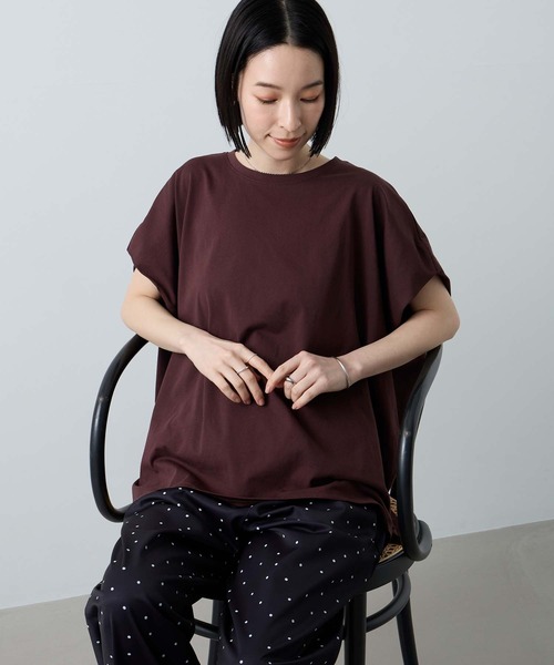 Aunely(オーネリー)の「【Aunely】ひんやり 360°きれい見え フレンチスリーブ ミニマル Tシャツ <YOSOOIシリーズ>(Tシャツ/カットソー・レディース・ネイビー/イエロー系/モカ/ブラウン/チャコールグレー/オフホワイト/ライトブルー/ブラック・L/M)」の19枚目の写真