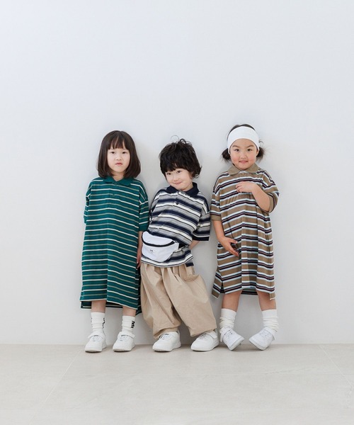 LOWRYS FARM(ローリーズファーム)の「マルチボーダーポロワンピースSS 664975(ワンピース・キッズ・グリーン/ベージュ/ネイビー・120cm/110cm/140cm/130cm/150cm)」の4枚目の写真