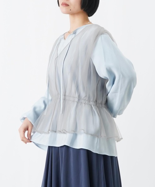 LUCA/LADY LUCK LUCA(ルカ/レディラックルカ)の「LC/LLL チュールレイヤード風ブラウス(シャツ/ブラウス・レディース・ブルー/グレー/オフホワイト・FREE)」の3枚目の写真