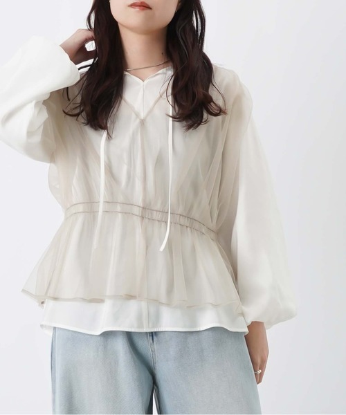 LUCA/LADY LUCK LUCA(ルカ/レディラックルカ)の「LC/LLL チュールレイヤード風ブラウス(シャツ/ブラウス・レディース・ブルー/グレー/オフホワイト・FREE)」の4枚目の写真