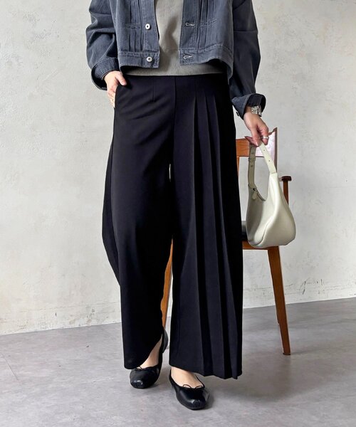 un dix cors（アンディコール）の「ジョーゼットサイドプリーツ（その他パンツ・レディース・ブラック/チャコールグレー/ベージュ・FREE）」の2枚目の写真