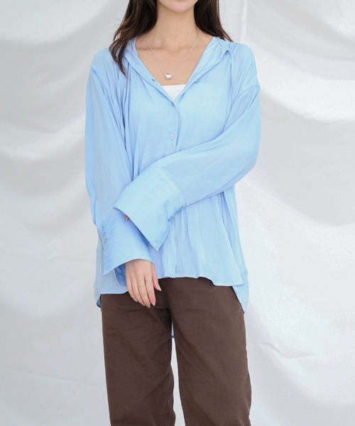 Dita Muaj.(ディータムアージュ)の「フードシアーシャツ(シャツ/ブラウス・レディース・ブルー/ホワイト・FREE)」の2枚目の写真