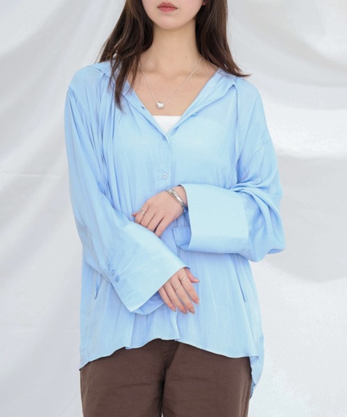 Dita Muaj.(ディータムアージュ)の「フードシアーシャツ(シャツ/ブラウス・レディース・ブルー/ホワイト・FREE)」の3枚目の写真