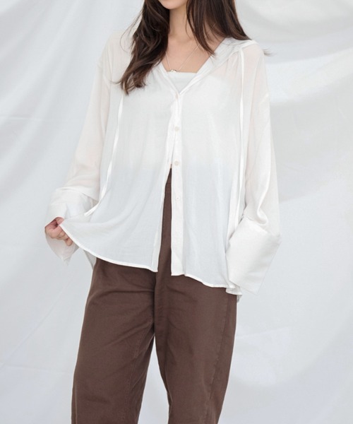 Dita Muaj.(ディータムアージュ)の「フードシアーシャツ(シャツ/ブラウス・レディース・ブルー/ホワイト・FREE)」の18枚目の写真