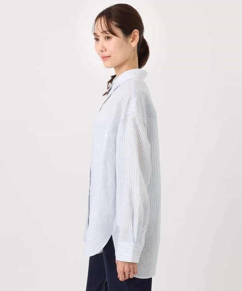 MK MICHEL KLEIN（エムケーミッシェルクラン）の「リネン混ストライプシャツブラウス/接触冷感/洗える（シャツ/ブラウス・レディース・ホワイト×ブルー・38）」の12枚目の写真