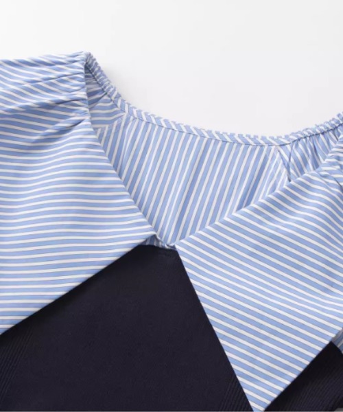LA POMME petit（ラポミ・プチ）の「Big Collar Docking Shirt（シャツ/ブラウス・レディース・ブルー/ホワイト・FREE）」の3枚目の写真