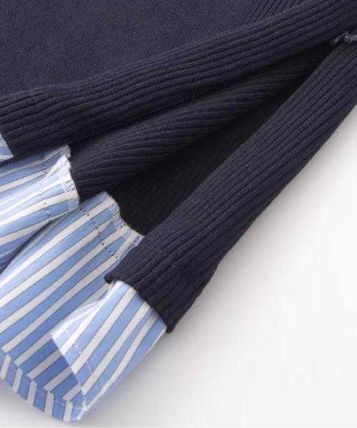 LA POMME petit（ラポミ・プチ）の「Big Collar Docking Shirt（シャツ/ブラウス・レディース・ブルー/ホワイト・FREE）」の4枚目の写真