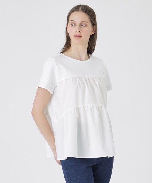 BLUE LABEL CRESTBRIDGE(ブルーレーベルクレストブリッジ)の「ティアードコンビTシャツ(Tシャツ/カットソー・レディース・ホワイト/ブラック・40/38)」の1枚目の写真