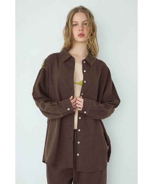 ALEXIA STAM（アリシアスタン）の「Relax Shirt /リラックスシャツ（シャツ/ブラウス・レディース・ブラウン/ブラック/ストライプ/ベージュ・FREE）」の2枚目の写真