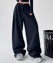 タック入り ワイドストレートジャージーパンツ