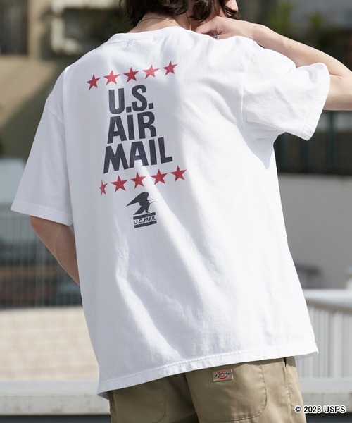 GOOD ROCK SPEED（グッドロックスピード）の「GOOD ROCK SPEED/グッドロックスピード U.S. Air Mail プリントデザイン 丸胴 クルーネックTシャツ 秋 秋服 2026年秋冬（Tシャツ/カットソー・メンズ・ホワイト・M/L/XL）」の14枚目の写真