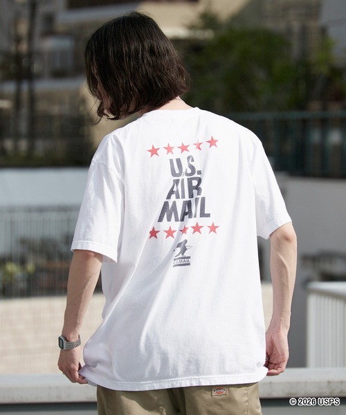 GOOD ROCK SPEED（グッドロックスピード）の「GOOD ROCK SPEED/グッドロックスピード U.S. Air Mail プリントデザイン 丸胴 クルーネックTシャツ 秋 秋服 2026年秋冬（Tシャツ/カットソー・メンズ・ホワイト・M/L/XL）」の15枚目の写真