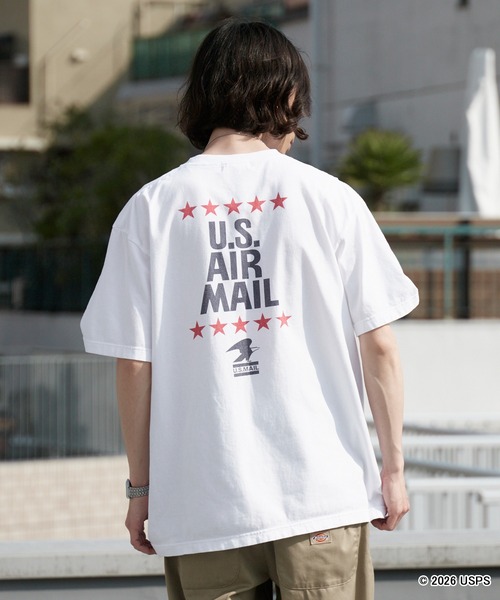 GOOD ROCK SPEED（グッドロックスピード）の「GOOD ROCK SPEED/グッドロックスピード U.S. Air Mail プリントデザイン 丸胴 クルーネックTシャツ 秋 秋服 2026年秋冬（Tシャツ/カットソー・メンズ・ホワイト・M/L/XL）」の18枚目の写真