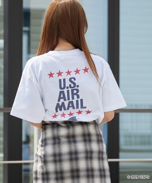 GOOD ROCK SPEED（グッドロックスピード）の「GOOD ROCK SPEED/グッドロックスピード U.S. Air Mail プリントデザイン 丸胴 クルーネックTシャツ 秋 秋服 2026年秋冬（Tシャツ/カットソー・メンズ・ホワイト・M/L/XL）」の3枚目の写真