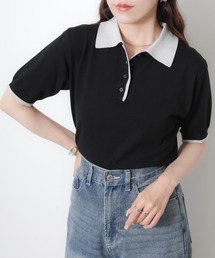 半袖配色ポロニット