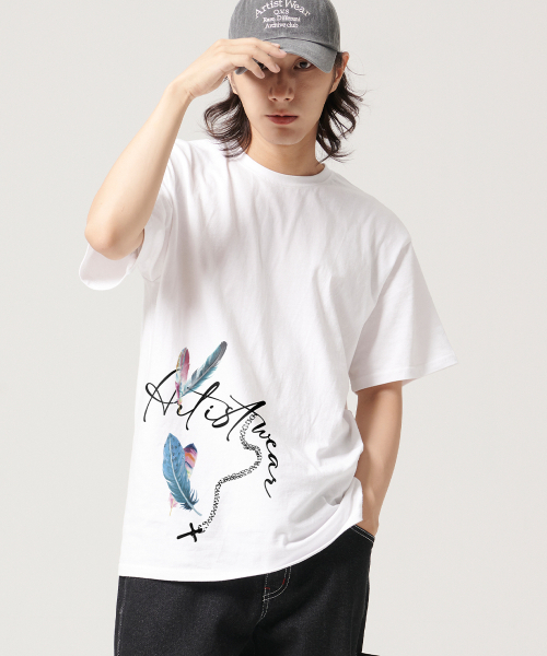 ARTISTWEAR（アーティストウェア）の「[ATW] フェザークロス半袖Tシャツ - 2COLOR（Tシャツ/カットソー・レディース・ホワイト/ブラック・MEDIUM/LARGE/X-LARGE/2XL/4XL/SMALL）」の10枚目の写真