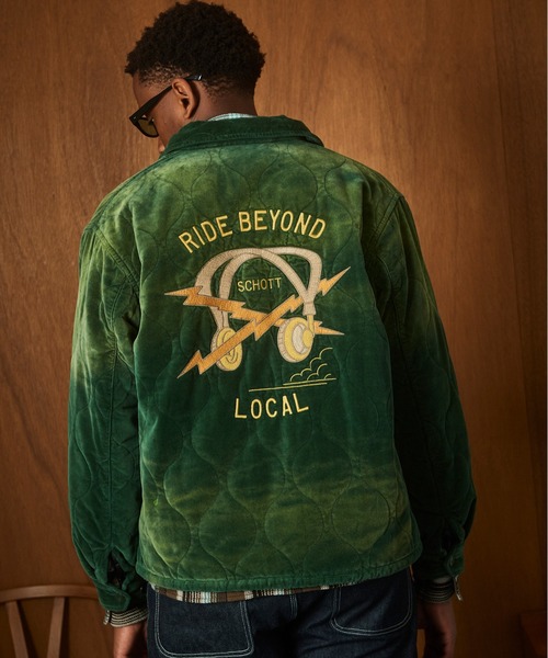 Schott(ショット)の「Schott/ショット/VELVETEN VIETNAM JKT/ベルベット ベトナム ジャケット(ブルゾン・メンズ・ブラック/グリーン・L/XL/2XL/M)」の2枚目の写真