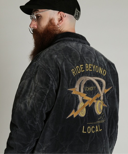 Schott(ショット)の「Schott/ショット/VELVETEN VIETNAM JKT/ベルベット ベトナム ジャケット(ブルゾン・メンズ・ブラック/グリーン・L/XL/2XL/M)」の1枚目の写真
