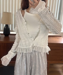 WILLFULLY（ウィルフリー）の「chiffon frill wave line shirring tops（Tシャツ/カットソー）」