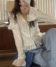 WILLFULLY（ウィルフリー）の「chiffon frill wave line shirring tops（Tシャツ/カットソー）」