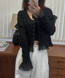 WILLFULLY（ウィルフリー）の「chiffon frill wave line shirring tops（Tシャツ/カットソー）」