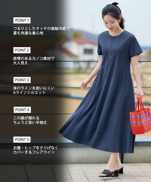 Tiaclasse(ティアクラッセ)の「【おのののかさん着用】冷凛(ひやりん)カノコAラインフレアワンピース(ワンピース・レディース・ブルー/ベージュ/ネイビー・M/L)」の14枚目の写真