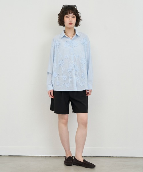 NUJOH(ヌゾ)の「Embroidery Stripe Relax Shirt / エンブロイダリーストライプリラックスシャツ(シャツ/ブラウス・レディース・ピンク/ライトブルー・FREE)」の8枚目の写真