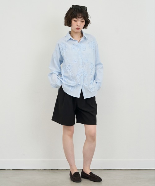 NUJOH(ヌゾ)の「Embroidery Stripe Relax Shirt / エンブロイダリーストライプリラックスシャツ(シャツ/ブラウス・レディース・ピンク/ライトブルー・FREE)」の7枚目の写真
