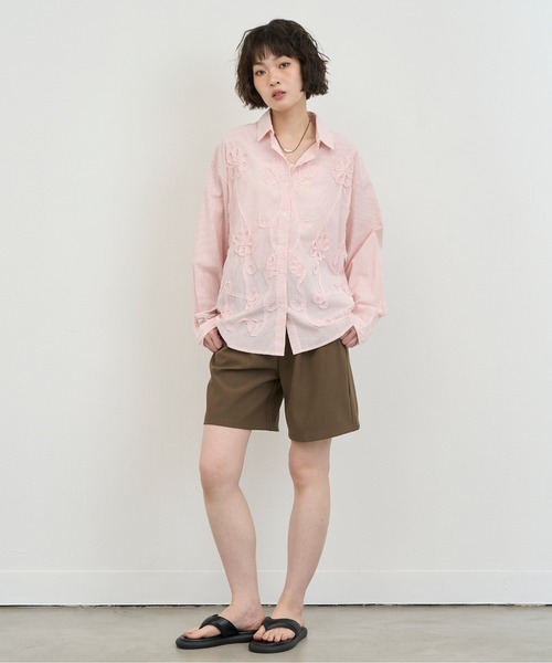 NUJOH(ヌゾ)の「Embroidery Stripe Relax Shirt / エンブロイダリーストライプリラックスシャツ(シャツ/ブラウス・レディース・ピンク/ライトブルー・FREE)」の17枚目の写真