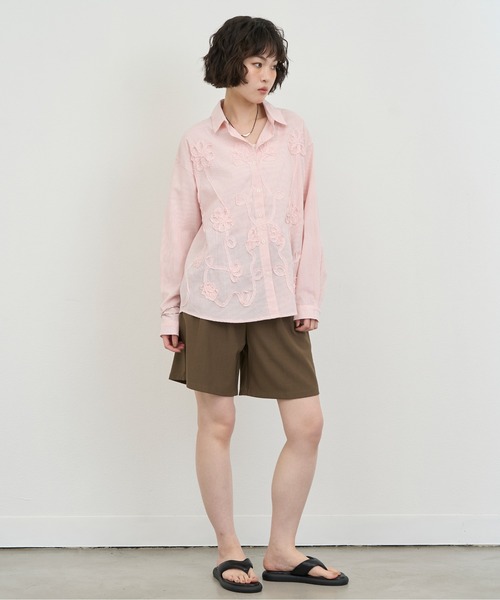 NUJOH(ヌゾ)の「Embroidery Stripe Relax Shirt / エンブロイダリーストライプリラックスシャツ(シャツ/ブラウス・レディース・ピンク/ライトブルー・FREE)」の18枚目の写真