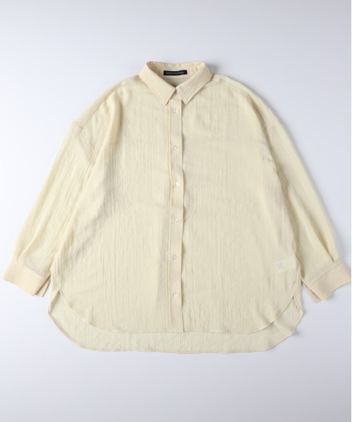 Right-on(ライトオン)の「HONEYSUCKLE ROSE(ハニーサックルローズ)シアービッグシャツ(シャツ/ブラウス・レディース・ブラック/ブラウン/グリーン/イエロー/オフホワイト/サックスブルー・M/L/S)」の1枚目の写真