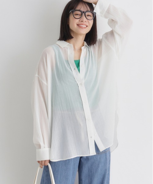 Right-on(ライトオン)の「HONEYSUCKLE ROSE(ハニーサックルローズ)シアービッグシャツ(シャツ/ブラウス・レディース・ブラック/ブラウン/グリーン/イエロー/オフホワイト/サックスブルー・M/L/S)」の14枚目の写真