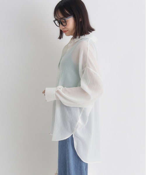 Right-on(ライトオン)の「HONEYSUCKLE ROSE(ハニーサックルローズ)シアービッグシャツ(シャツ/ブラウス・レディース・ブラック/ブラウン/グリーン/イエロー/オフホワイト/サックスブルー・M/L/S)」の15枚目の写真