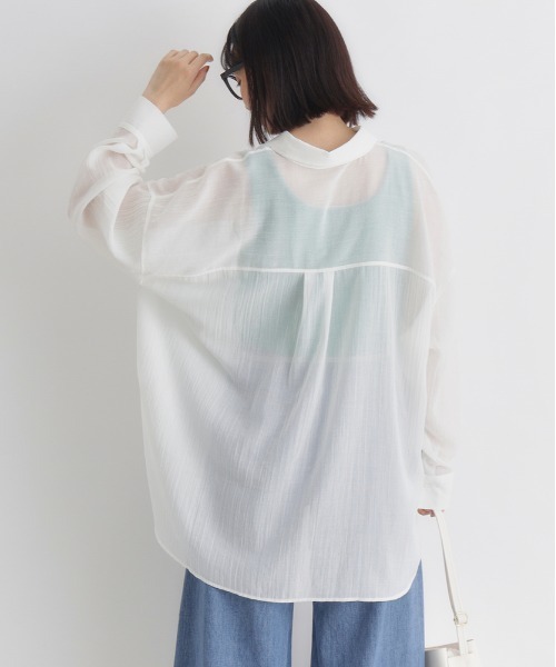 Right-on(ライトオン)の「HONEYSUCKLE ROSE(ハニーサックルローズ)シアービッグシャツ(シャツ/ブラウス・レディース・ブラック/ブラウン/グリーン/イエロー/オフホワイト/サックスブルー・M/L/S)」の16枚目の写真