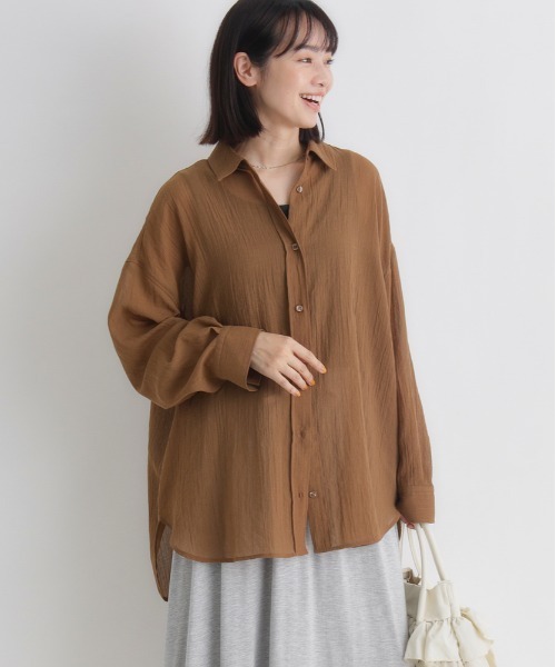 Right-on(ライトオン)の「HONEYSUCKLE ROSE(ハニーサックルローズ)シアービッグシャツ(シャツ/ブラウス・レディース・ブラック/ブラウン/グリーン/イエロー/オフホワイト/サックスブルー・M/L/S)」の20枚目の写真