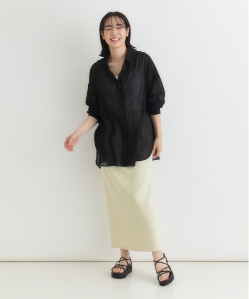 Right-on(ライトオン)の「HONEYSUCKLE ROSE(ハニーサックルローズ)シアービッグシャツ(シャツ/ブラウス・レディース・ブラック/ブラウン/グリーン/イエロー/オフホワイト/サックスブルー・M/L/S)」の19枚目の写真