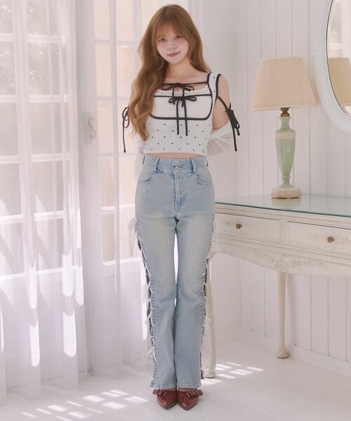 OLIVE des OLIVE(オリーブデオリーブ)の「【Belle Charme】Double Ribbon Knit Tank(タンクトップ・レディース・ブラック/ベージュ/オフホワイト・FREE)」の16枚目の写真