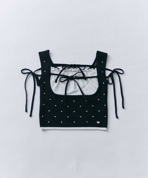 OLIVE des OLIVE(オリーブデオリーブ)の「【Belle Charme】Double Ribbon Knit Tank(タンクトップ・レディース・ブラック/ベージュ/オフホワイト・FREE)」の9枚目の写真