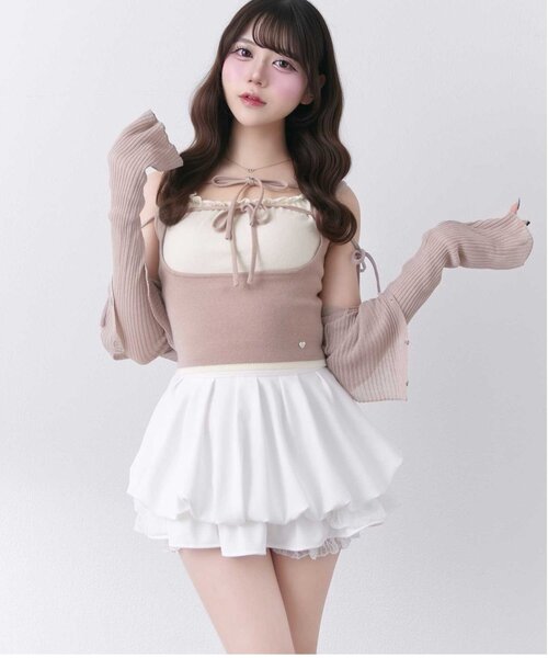 OLIVE des OLIVE(オリーブデオリーブ)の「【Belle Charme】Double Ribbon Knit Tank(タンクトップ・レディース・ブラック/ベージュ/オフホワイト・FREE)」の10枚目の写真
