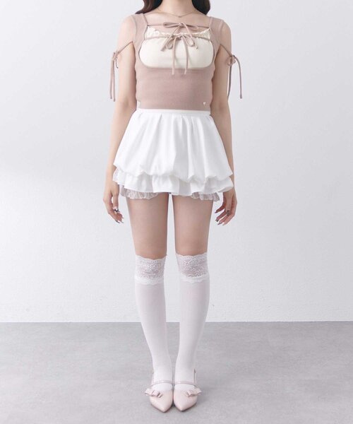 OLIVE des OLIVE(オリーブデオリーブ)の「【Belle Charme】Double Ribbon Knit Tank(タンクトップ・レディース・ブラック/ベージュ/オフホワイト・FREE)」の11枚目の写真